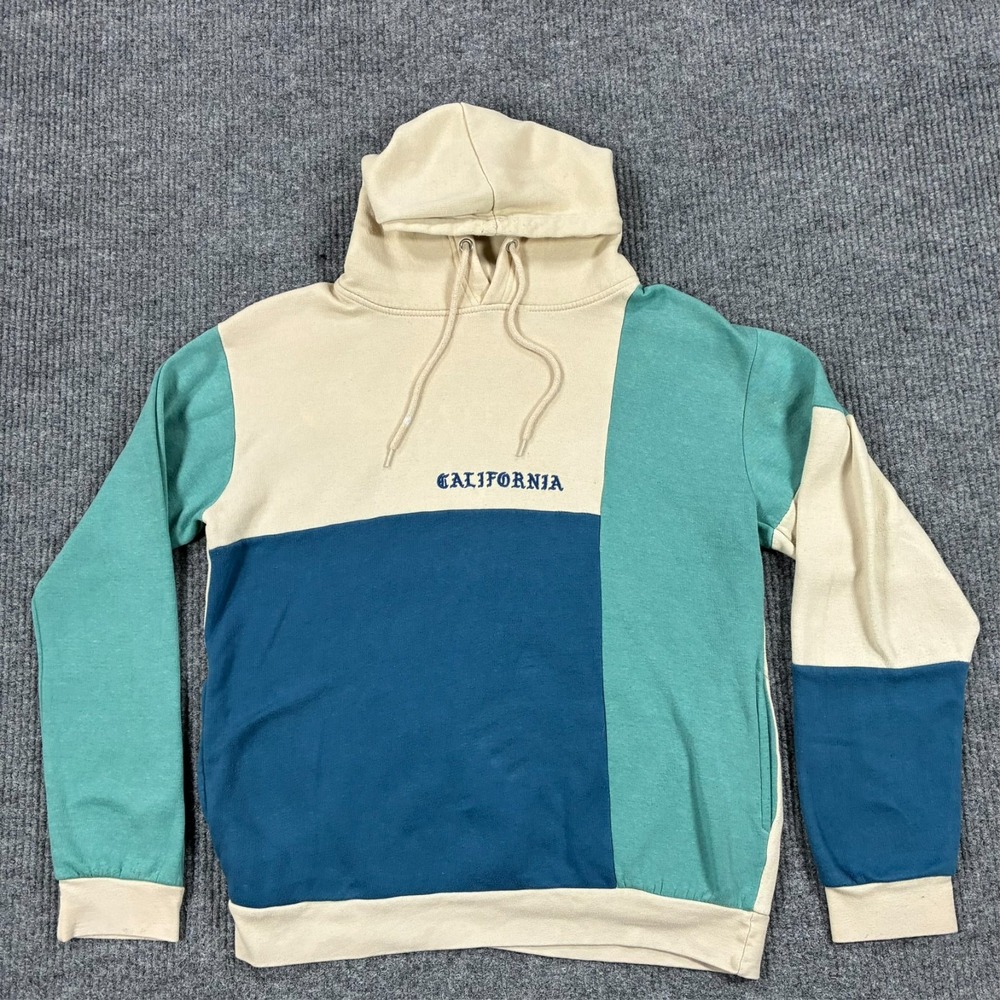 Eighty Eight Colorblock Hoodie Mens Size Large Blue Cream Pullover Sweatshirt